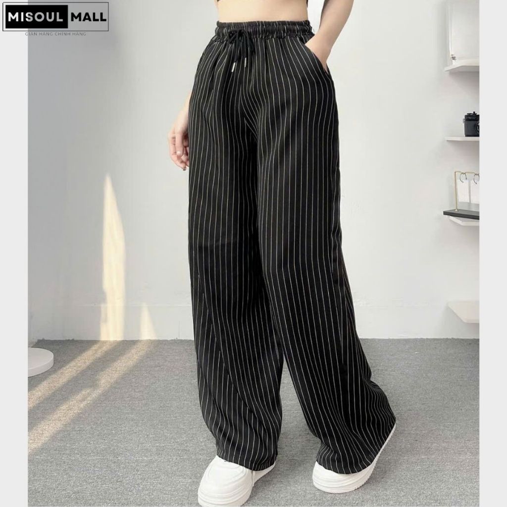 Quần Suông Kẻ Sọc Ống Rộng Cạp Chun Dây Rút Có Túi Bên Sườn BigSize, Quần Kẻ Sọc MiSoul Mall 412