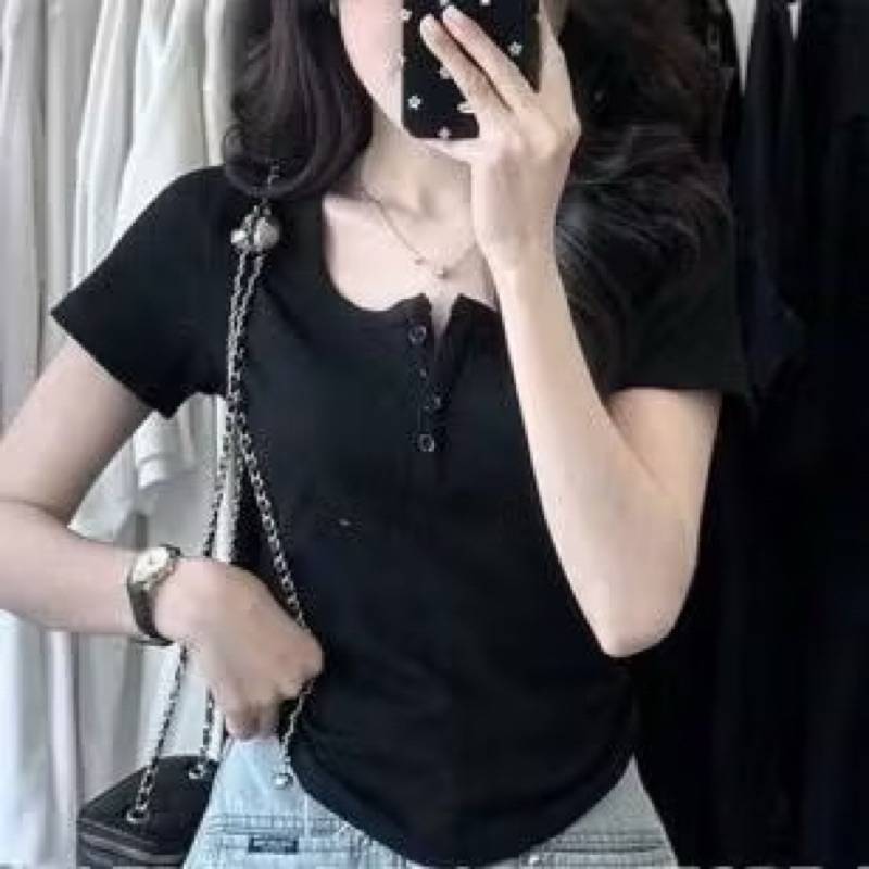 Áo Thun Nữ 45-85kg Tay Dài Và Tay Ngắn Phối Nút Chất Thun Tăm Gân Mềm Mại Co Giãn Tốt Chơi Tết MS024 | BigBuy360 - bigbuy360.vn