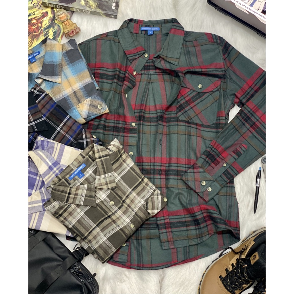 Áo Flannel Caro Nam Port Authority Cotton Xuất Khẩu