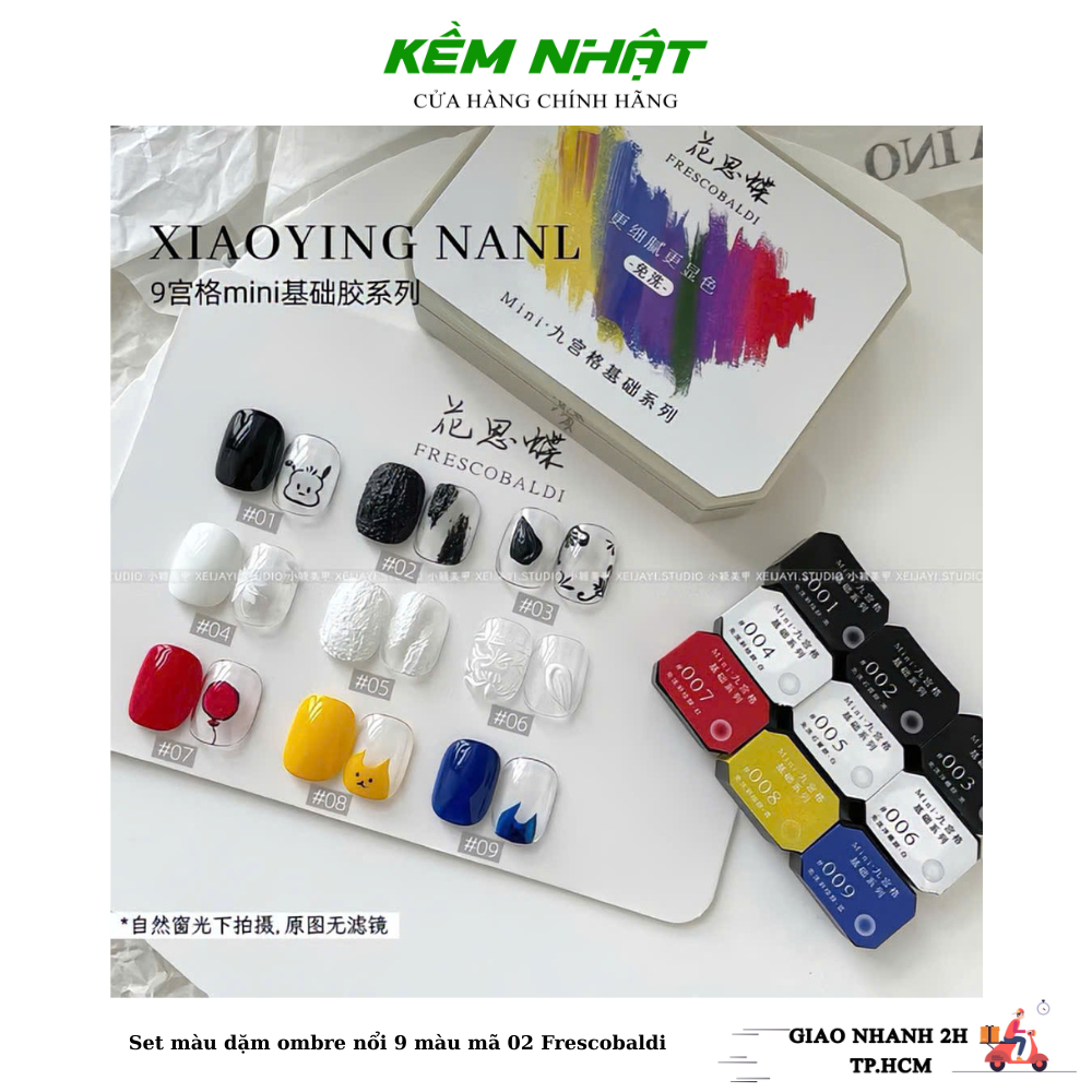 Set gel màu dặm ombre nổi khay 9 màu + khay thạch cao mã 02 Frescobaldi