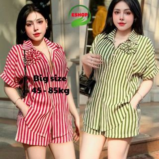 Set đồ xinh bigsize set bộ đi chơi mùa hè áo sơ mi tay ngắn quần đùi ESHOP set đồ bigsize nữ đi tiệc sang chảnh A410