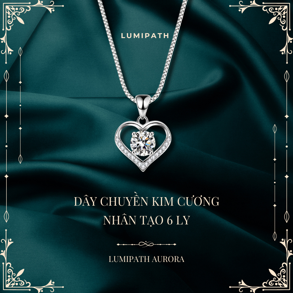 Dây chuyền nữ bạc S925 mặt đá Kim Cương nhân tạo 6 ly sang trọng, vòng cổ nữ bạc S925 cao cấp