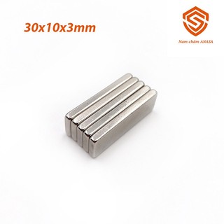 Set 10 viên nam châm đất hiếm 30x10x3mm mạ Niken