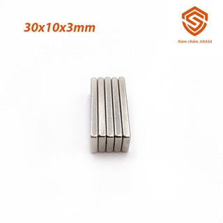 Set 10 viên nam châm đất hiếm 30x10x3mm mạ Niken