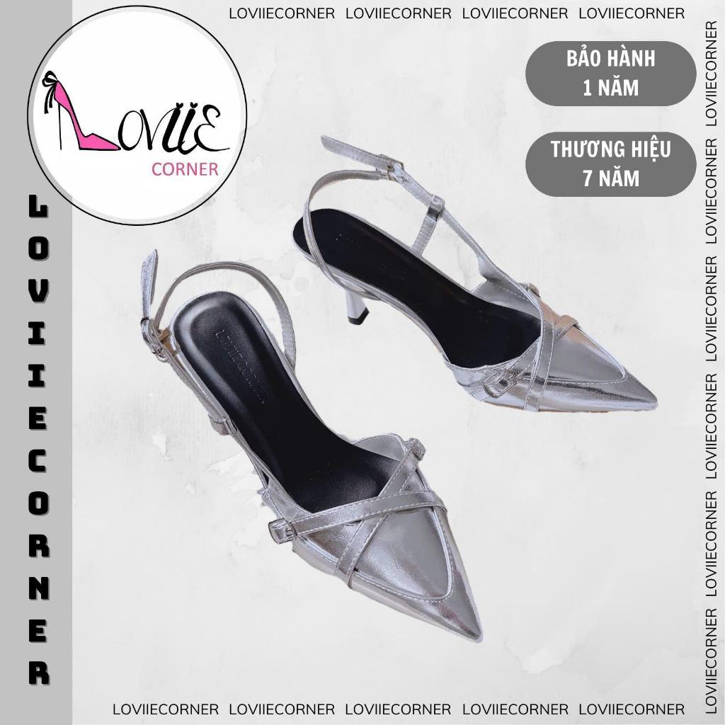 LOVIIECORNER GIÀY CAO GÓT MŨI NHỌN 7 PHÂN - GUỐC SLINGBACK DA BÓNG PHỐI KHÓA CÀI HIỆN ĐẠI- G241157 -