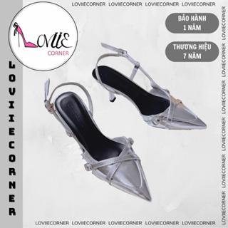 LOVIIECORNER GIÀY CAO GÓT MŨI NHỌN 7 PHÂN - GUỐC SLINGBACK DA BÓNG PHỐI KHÓA CÀI HIỆN ĐẠI- GG241157