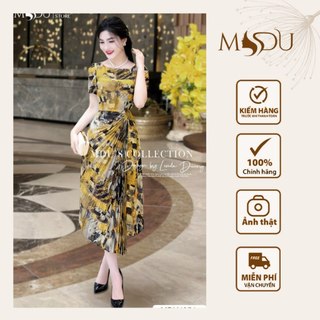 Váy Thiết Kế MDU4354 Dáng Váy Xòe Nhẹ Chất Lụa Với Gam Màu Vàng Họa Tiết Bắt Mắt Từ MDU K37-D1-5
