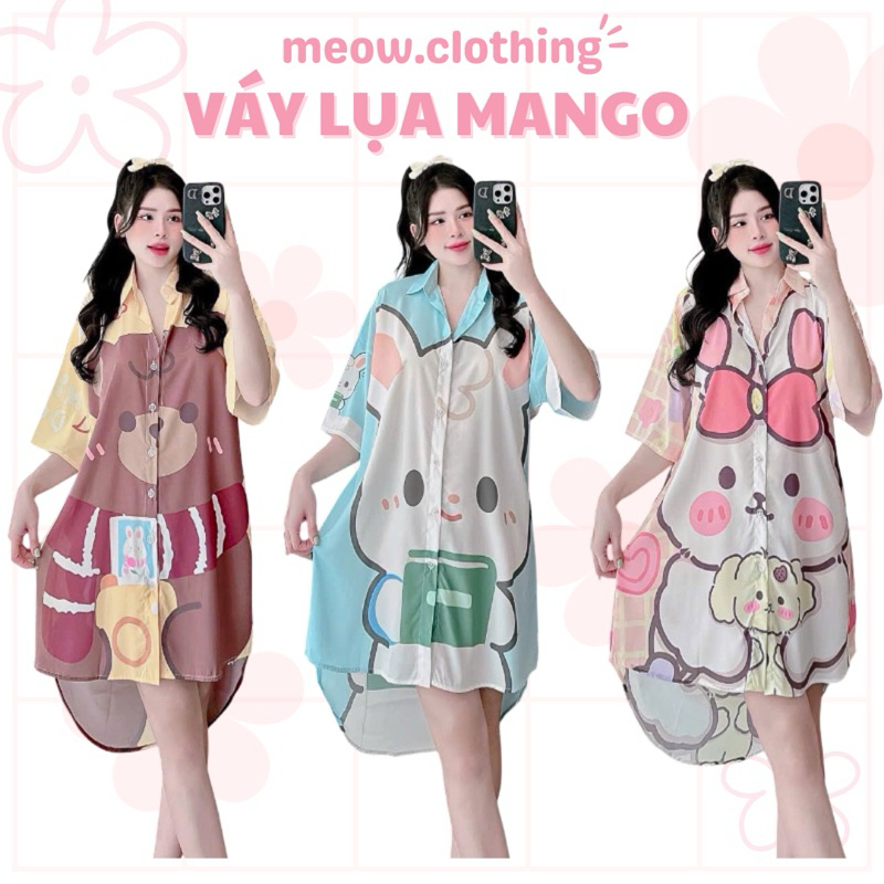 Đầm Ngủ Sơmi, Váy Mặc Nhà Hoạ Tiết Siêu Xinh Chất Liệu Mango Mềm Mịn 🌈