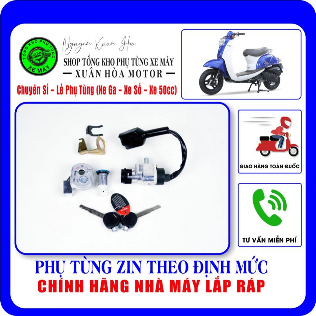 Bộ khóa điện Scoopy 50cc (Full bộ gồm Khóa cổ, ổ khóa cốp, chìa và phụ kiện) - Hàng nhập khẩu lắp xe