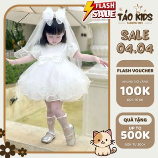 [Kèm lúp] Váy cô dâu công chúa bé gái, Đầm tiểu thư dự tiệc thôi nôi cho bé cổ đính cườm chân voan xòe mã 5