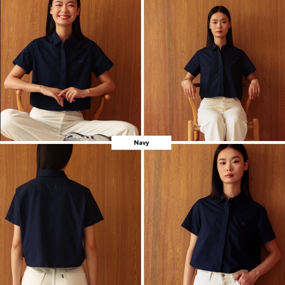 TheBlueTshirt - Áo sơ mi croptop trơn tay ngắn nhiều màu cho nữ - Poplin Boxy Shirt - Women | BigBuy360 - bigbuy360.vn
