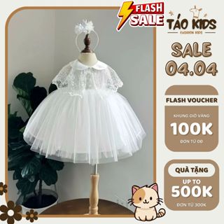 [Voucher 50k] Đầm Công Chúa bồng xòe voan tơ kèm Áo Choàng cổ sen thêu hoa ren cho bé gái