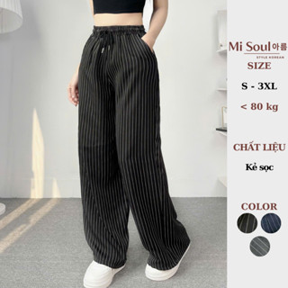 Quần Suông Kẻ Sọc Ống Rộng Cạp Chun Dây Rút Có Túi Bên Sườn BigSize, Quần Kẻ Sọc MiSoul 412