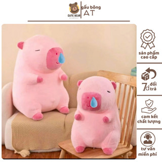 Gấu Bông Chuột Capybara Màu Hồng Siu Đáng Yêu, Chuột Lang Rút Mũi Lông Mềm Mượt