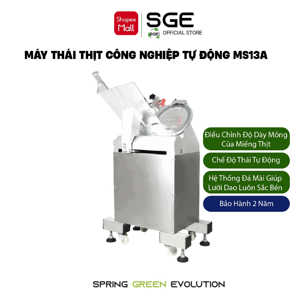 Máy Thái Cắt Thịt Tự Động Công Nghiệp SGE MS13A Công Suất Cao Tiết Kiệm Điện, Chất Liệu Inox 304