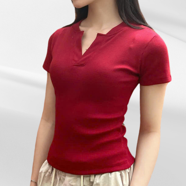 Áo thun cổ trụ tàu form ôm - áo baby tee cổ trụ ôm body chất liệu thun bo gân co giãn ACTRU-04. | BigBuy360 - bigbuy360.vn