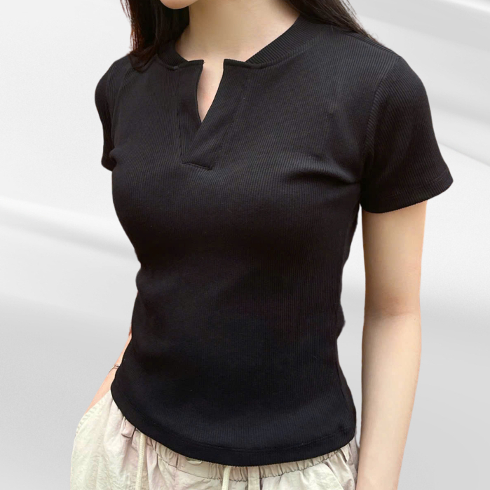 Áo thun cổ trụ tàu form ôm - áo baby tee cổ trụ ôm body chất liệu thun bo gân co giãn ACTRU-04. | BigBuy360 - bigbuy360.vn