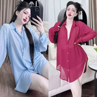  Đồ ngủ sexy xuyên thấu Đầm ngủ sơ mi kèm quần gợi cảm Shopkieu_95 