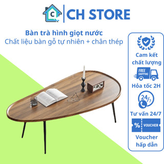 Bàn Trà Hình Giọt Nước, Màu Gỗ Óc Chó, Thiết Kế Độc Đáo, Decor Trang Trí Phòng Khách Hiện Đại Sang Trọng