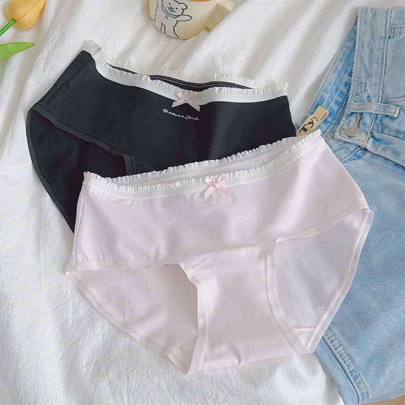 Quần Lót Nữ Cotton Viền Ren Đính Nơ Tinh Tế, Quần Chip Nữ Cạp Vừa Đáy May 2 Lớp Kháng Khuẩn L4119