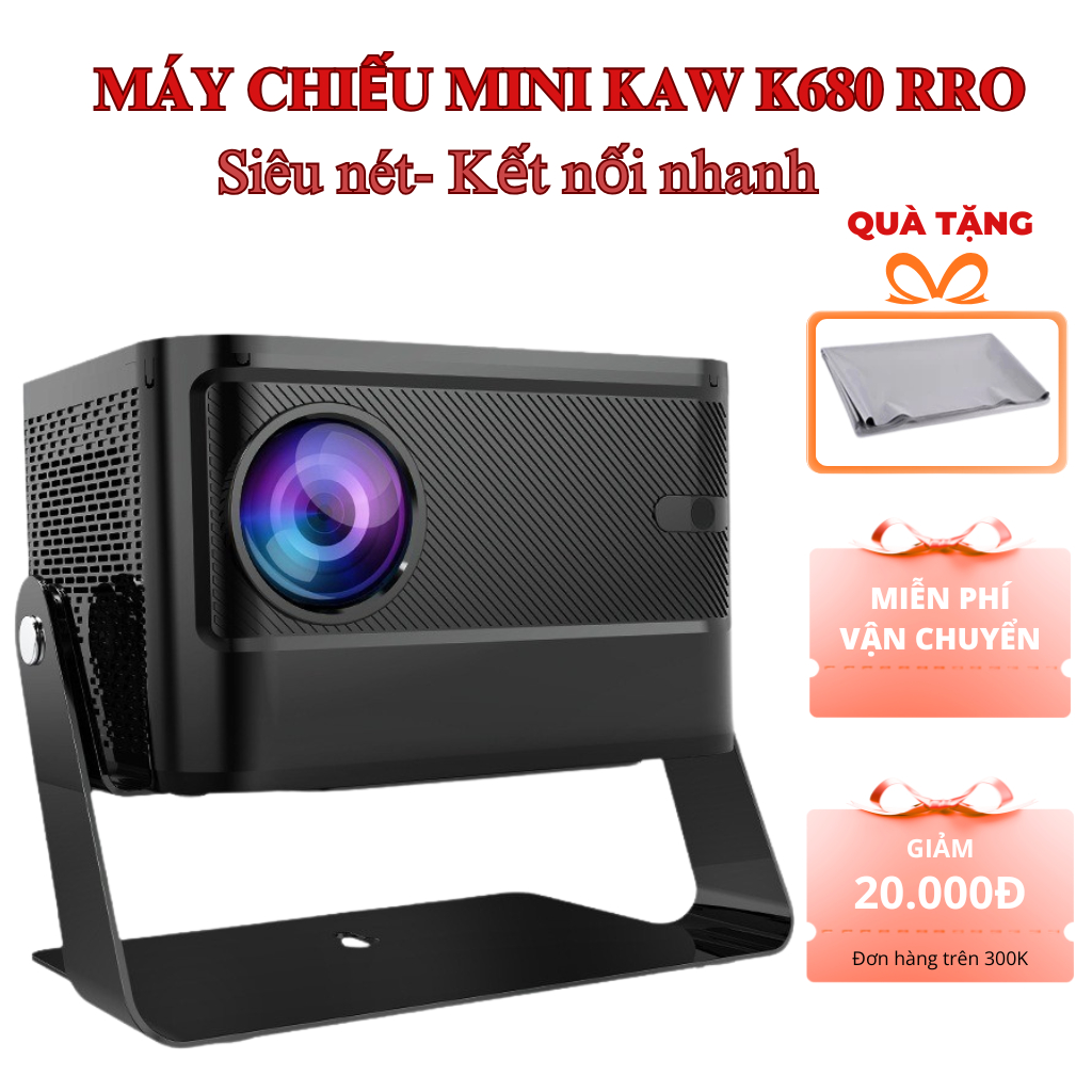 Máy Chiếu Mini KAW K680 Pro Chính Hãng Full HD 1080P, Độ Sáng Cao 1400 Lumen - BH 12 Tháng