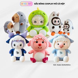 Gấu bông mặc quần áo cosplay cá mập cute Gấu bông loppy heo capybara labubu đội mũ cá mập