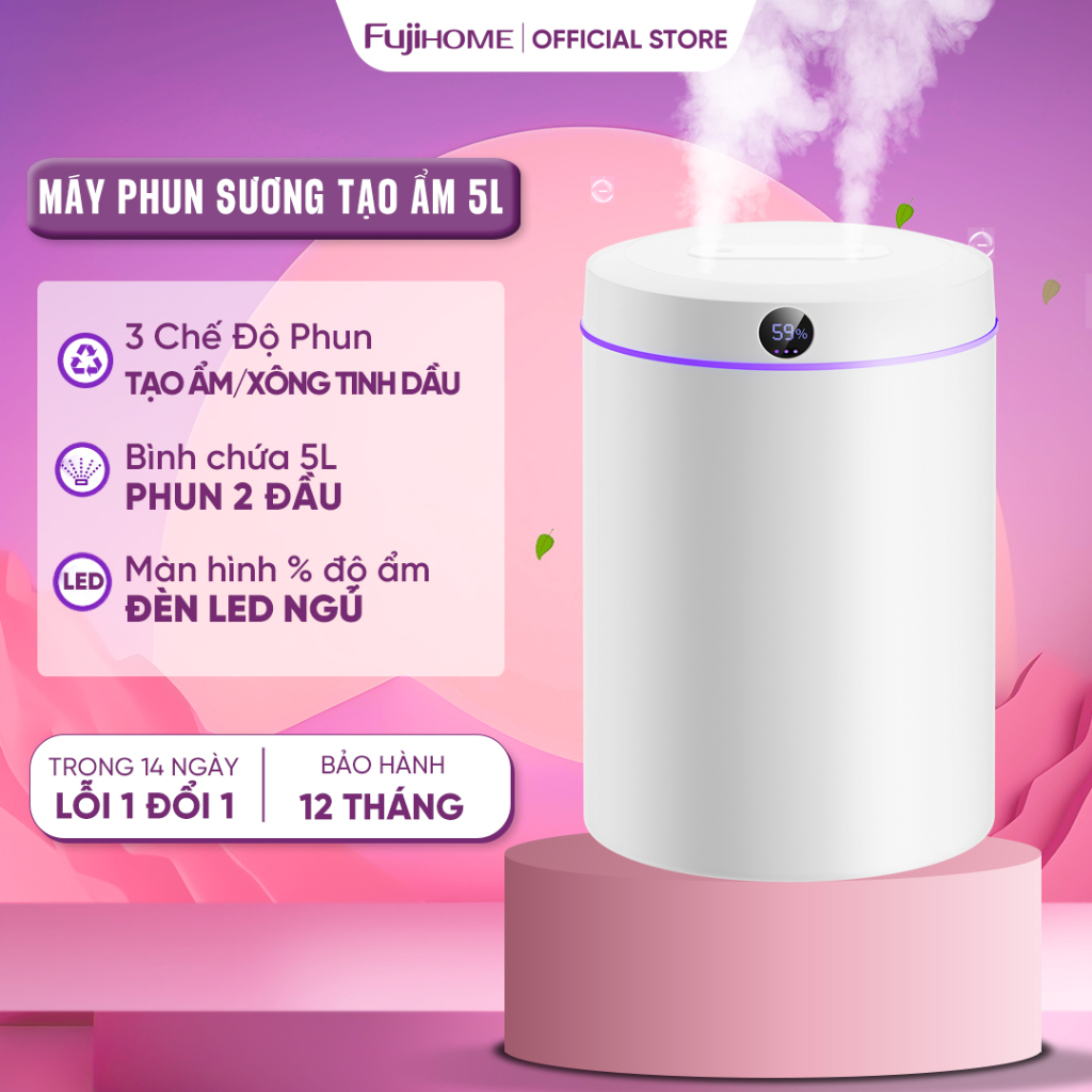 Máy phun sương tạo ẩm 5L FUJIHOME, máy bù ẩm máy khuếch tán xông tinh dầu tạo ion độ ẩm phòng ngủ, phòng khách