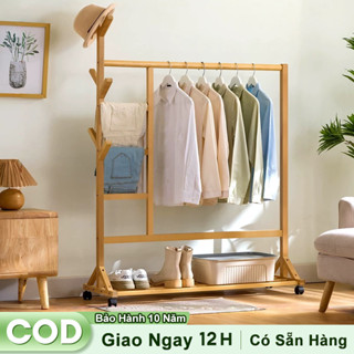 Woodland Giá Treo Quần Áo Gỗ Tre Đa Năng Thiết Kế Đơn Giản Hiện Đại kệ treo quần áo khung tre