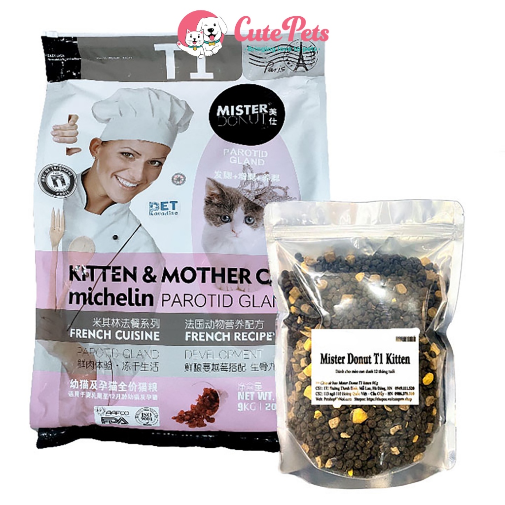 Thức ăn mèo Mister Donut T1 Kitten 1kg - Cutepets