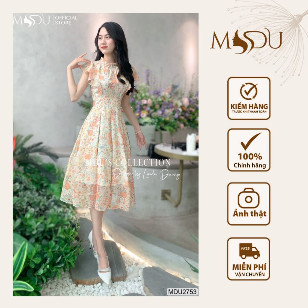 Váy Tiểu Thư MDU2753 Dáng Xòe Điệu Dà Cùng Gam Màu Cam Nổi Bật Từ MDU K65-D1-2