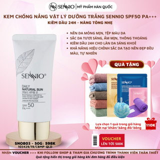 Kem chống nắng vật lý kiềm dầu 24h SPF50 PA+++ dưỡng trắng da, giảm thâm mụn - sạm nám Sennio 50g Daily Natural Cream