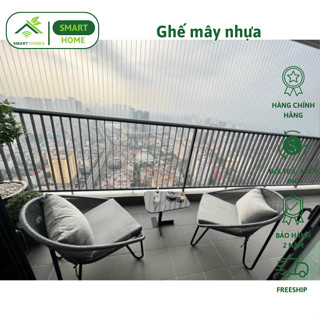 Ghế mây nhựa SMARTHOMES chân vuông cao cấp dùng trang trí ban công sân vườn quán cafe