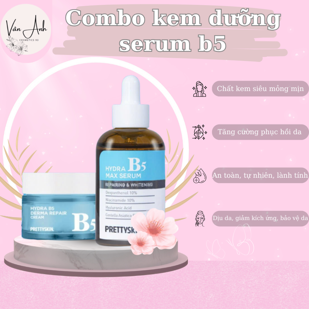 Bộ Đôi Phục Hồi Serum B5 Và Kem Dưỡng B5 Prettyskin Hydra B5 50ml