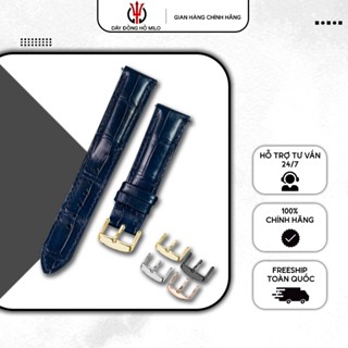 Dây Đeo Đồng Hồ Da Cá Sấu Thật Cao Cấp Màu Xanh Đậm Có Khóa Cài, Nhiều Size 10 12 13 14 15 16 17 18 19 20 21 22 24mm