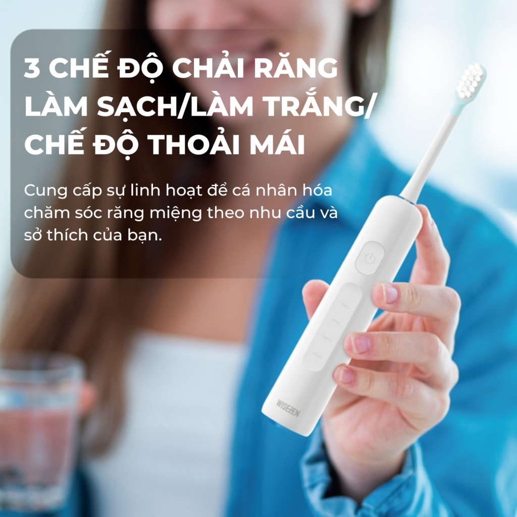 bàn chải điện Wisezen nâng cấp đặc biệt Chải Sạch Mảng Bám Tới 20X đánh răng tự động Tặng kèm 3 đầu thay thế | BigBuy360 - bigbuy360.vn