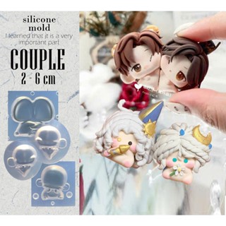 COUPLE Mặt chân dung móc khóa keychain Khuôn silicone nặn đất sét mô hình trang trí bánh fondant
