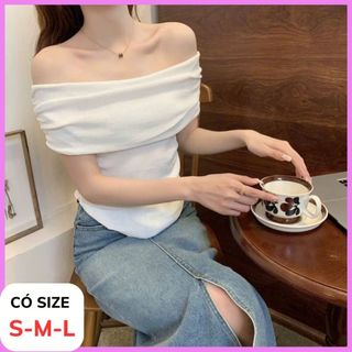   CÓ SIZE  Áo Trễ Vai Tay Ngắn Kiểu Nữ RANSHI Thiết Kế Vạt Bầu Ôm Dáng Sexy Quyến Rũ Chất Gân Dày - RA302 