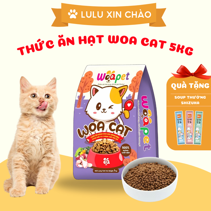 5 KG Hạt Cho Mèo WOA CAT Thức ăn hạt mèo cao caoas giúp khỏe mạnh,bổ sung dầu cá hồi DHA