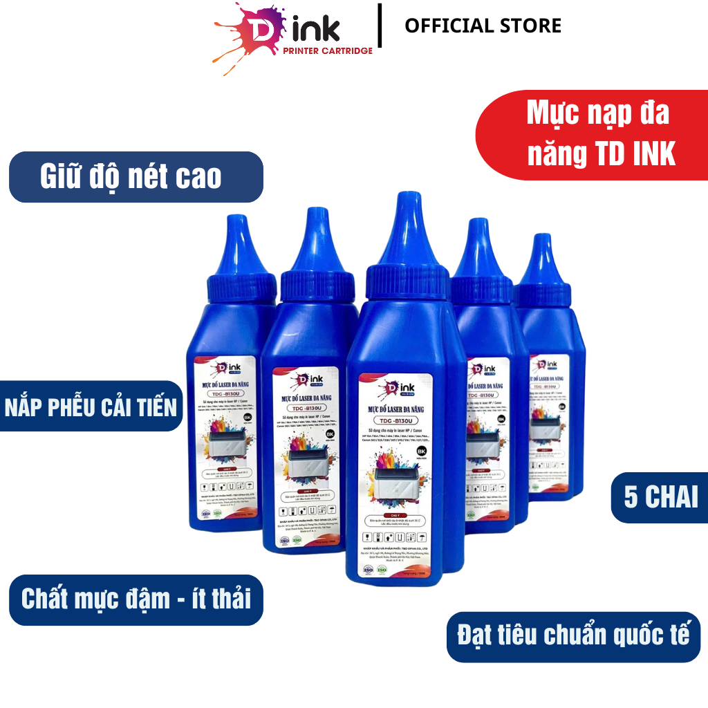 Combo 5 chai mực đổ máy in siêu đậm nét TD Ink - tương thích canon HP 12A 49A 53A 05A 80A 35A 85A 78A 83A CRG337 CRG052