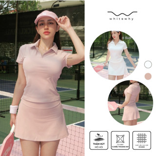 Set bộ đồ váy thể thao nữ cao cấp WHITEWHY LuxFit áo polo mix chân xòe có sẵn quần cầu lông tennis pickleball bóng bàn