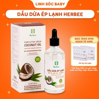 Dầu dừa nguyên chất ép lạnh Herbee, massage cho bé, làm mờ rạn da bà bầu, chăm sóc dưỡng ẩm da và tóc
