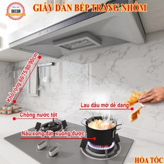 Giấy dán bếp vân đá khổ 80cm chịu nhiệt , Decal dán bếp tráng nhôm THD019 Miếng dán bếp chống bám bẩn dầu mỡ, chống nước