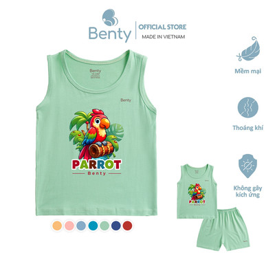 Bộ ba lỗ in hình chú vẹt Parrot BENTY BT117 dễ thương cao cấp, quần áo trẻ em mát mềm mịn