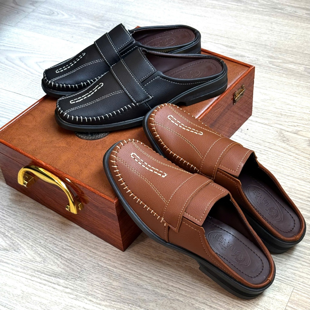 Giày sục da trung niên thời trang nam, giày tây nam hở gót - Sục 1X