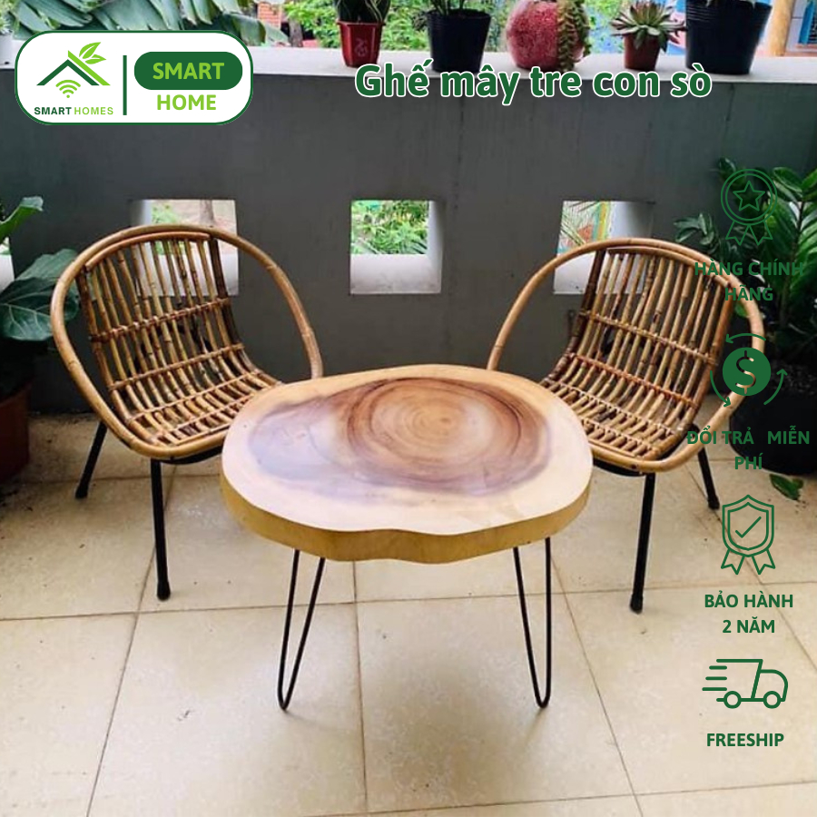 Ghế lười thư giãn mây tre con sò, trang trí sân vườn ban công, phòng khách, bàn ghế uống trà