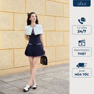 Đầm Nữ Thiết Kế Dáng Ngắn SOLEIL Xếp Ly Phối Tay Choàng Trẻ Trung Năng Động - ARA DRESS VD26