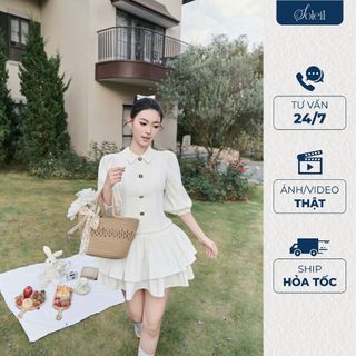Đầm Nữ Tay Bồng Cổ Điển SOLEIL Váy Tiểu Thư Dáng Xòe Xếp Tầng - MAKI DRESS VD34