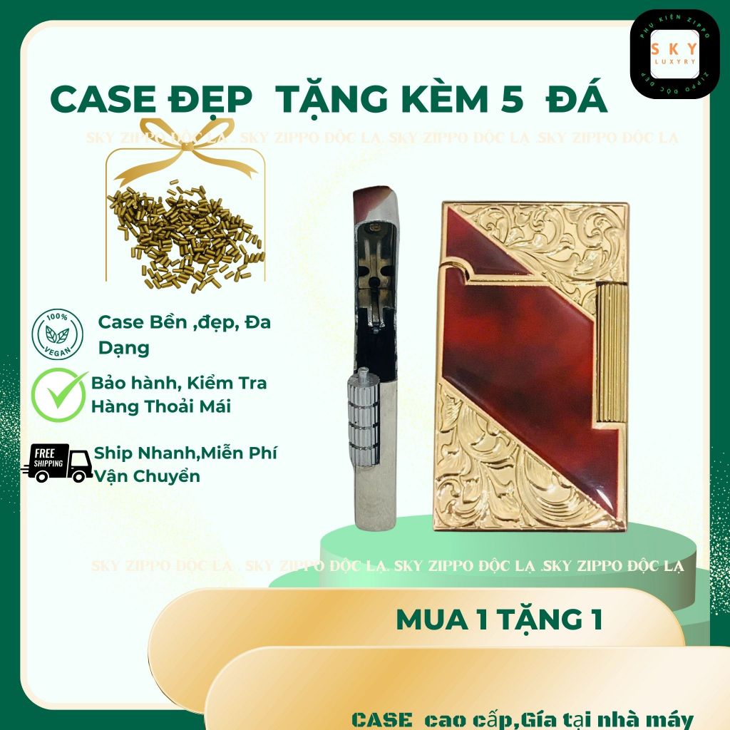 Case Dupont độc lạ, Đỏ vàng siêu sang  ,tặng 5 đá zippo (DP-DOSOCTO) Không Bao Gồm Nhiên Liệu