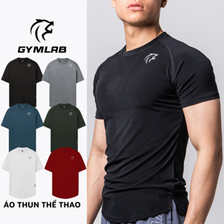 Áo thể thao tập gym nam Gymlab form fit nhiều màu vải poly thoáng mát - SILVER LOGO