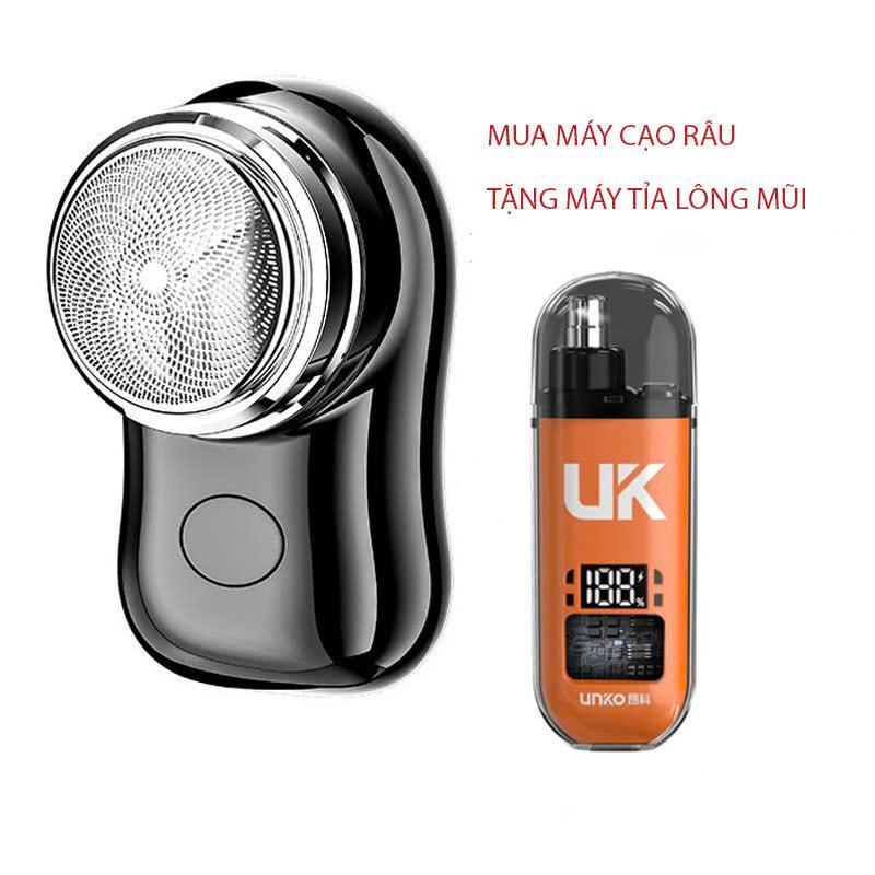 [ Tặng Máy Tỉa Lông Mũi UK ] Máy Cạo Râu Mini 3 Lưỡi Kép Tự Mài Chống Thấm Nước Sạc Nhanh